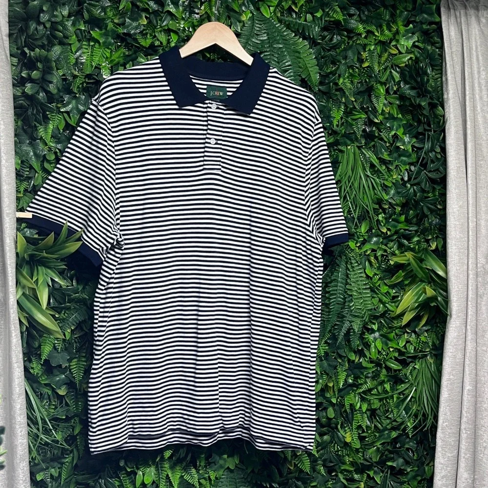 J‎ Crew Oarsman Men's Polo Shirt XL Navy White Striped Short Sleeve Casual 3246